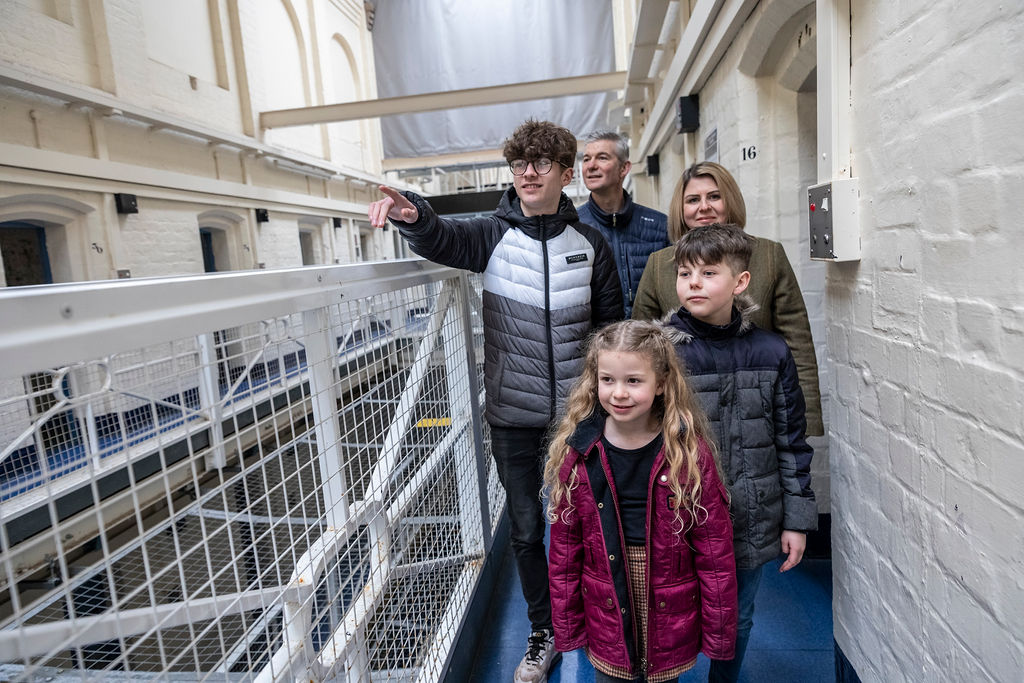 Family exploring prison Shepton Mallet